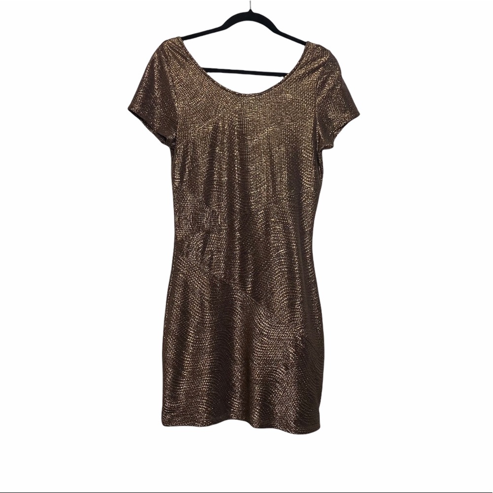 Free People Gold Metallic Short Sleeve Mini Dress